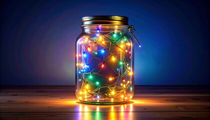 Glass jar with colorful string lights