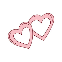 Two pink hearts as symbol love in coquette aesthetics. Festive element for Valentine's Day. Vector illustration in doodle style for decoration, stickers, invitations, diaries and scrapbooks.