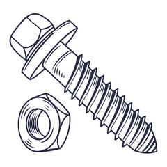 Hex bolt and nut illustration screw fastener