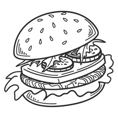 Layered burger with lettuce tomato and sesame seed bun