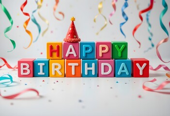 Colorful Happy Birthday Blocks: Festive Message with Party Decor for Invitations & Celebrations