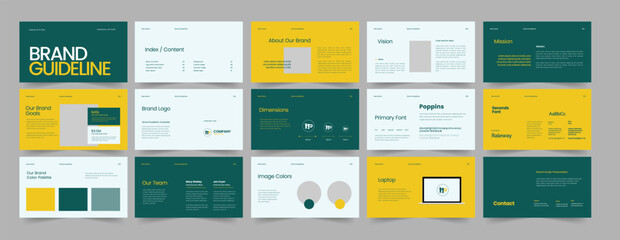  Brand Guidelines Template, Brand Guidebook Layout,  Brand Guideline Keynote Presentation.