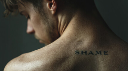 This person reflects on their emotions, showcasing the tattoo that symbolizes shame on their back.