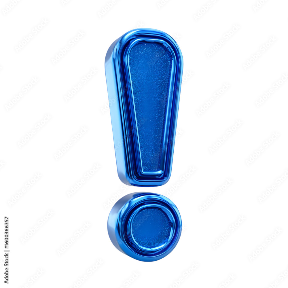 Fototapete shiny blue exclamation mark symbol with glossy texture isolated on transparent background