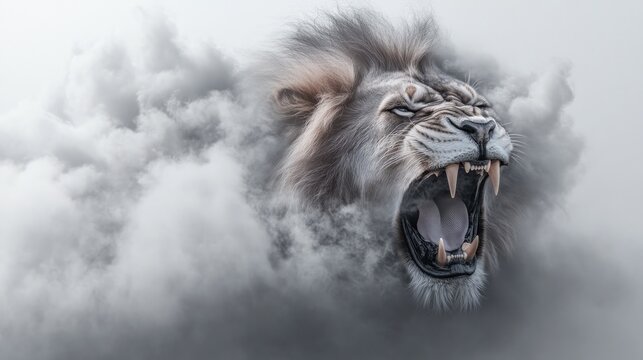 Majestic Roar: A Lion's Cry Emerging from the Clouds