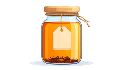 Glass jar with tea, wooden lid, and tag
