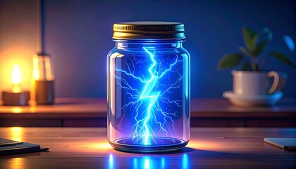 Glass jar with vibrant lightning bolt inside