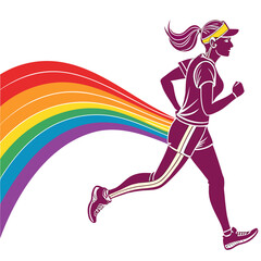 Runner with rainbow trail dynamic motion running woman
