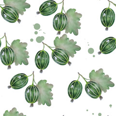 seamless pattern with watercolor gooseberry 