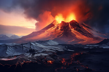 Stark Island volcano with swirling smoke