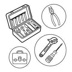 Toolbox and tools icons pliers wrench
