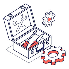 Toolbox with wrenches and gears tools repair