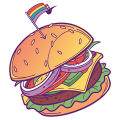 Vibrant layered burger with pride flag food rainbow flag
