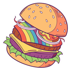 Vibrant rainbow burger illustration food colorful