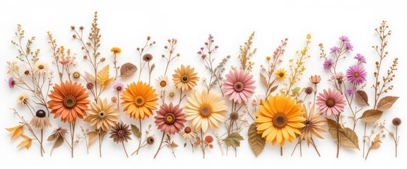 Watercolor beautiful floral set with watercolor hand drawn gentle autumn fall flowers. Stock floral illustration. Nature art isolated on white background. illustration for design, print, background