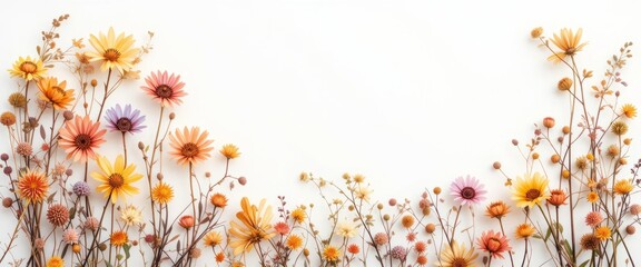 Watercolor beautiful floral set with watercolor hand drawn gentle autumn fall flowers. Stock floral illustration. Nature art isolated on white background. illustration for design, print, background