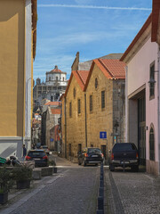 Romantic backstreet, side street or alley in historic old town of Porto Oporto, Portugal with...