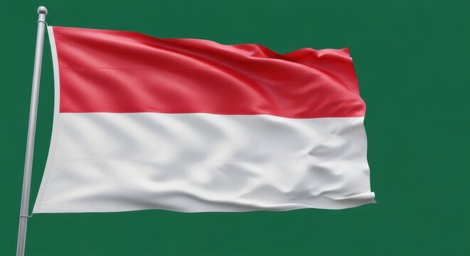 The flag of Indonesia on a flagpole, rendered in 3D and isolated on a green background for easy video compositing and special effects.