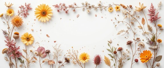 Watercolor beautiful floral set with watercolor hand drawn gentle autumn fall flowers. Stock floral illustration. Nature art isolated on white background. illustration for design, print, background