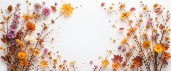 Watercolor beautiful floral set with watercolor hand drawn gentle autumn fall flowers. Stock floral illustration. Nature art isolated on white background. illustration for design, print, background