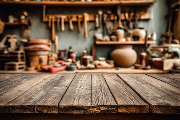 Empty Wooden Table Ready For Creative Projects In A Rustic Workshop Space