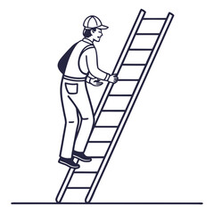 Worker climbing ladder construction elevation