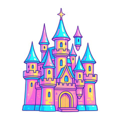 Obraz premium PNG Colorful whimsical fairytale castle illustration.