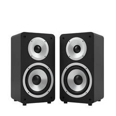 Fototapeta premium Black Glossy Speaker Pair with Silver Trim, 3D Realism Design Element on Transparent Background