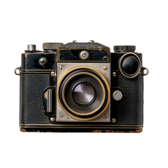 Vintage black camera with aged brass lens