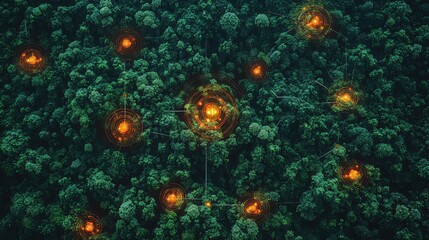 Autonomous AI environmental sensor grid detecting illegal logging, temperature spikes, and wildlife disruption in protected zones