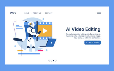 AI Robot Editing Video in UI Design Vector Illustration