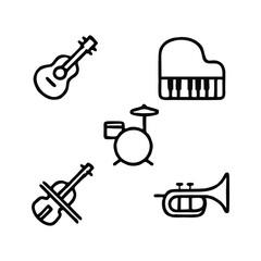Musical instrument vector set with saxophone trumpet guitar and drum illustration
