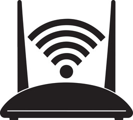 Black wifi router with antennas and signal waves extender