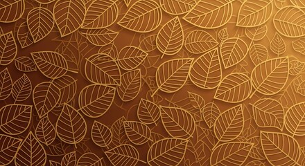 Autumnal Leaf Design Background with Gold Outline