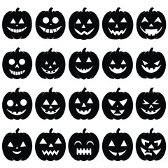 Collection of Black and White Halloween Jack-o'-Lantern Faces