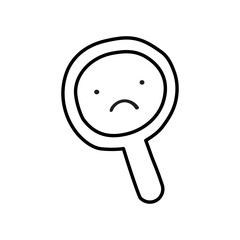 Magnifying glass. Sad face. Outline vector design. Illustration.