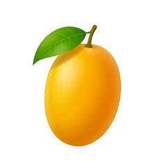 Bright Orange Mango with Green Leaf, Glossy 3D Realism on Transparent Background, Graphic Asset