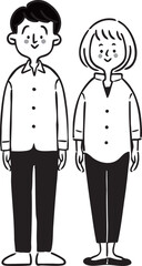 男性と女性　父と母（モノクロ）ベクター
