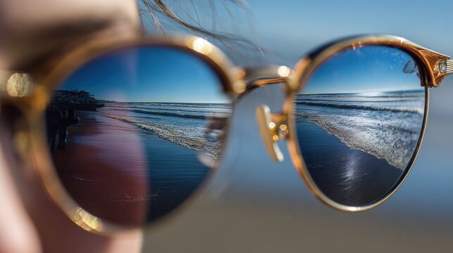 Beach reflected in sunglasses