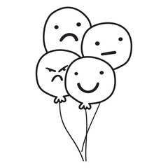 Good, bad, angry neutral feelings. Balloons. Outline design. Vector illustration on white background.