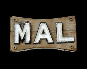 A wooden sign displays the letters M A L in bold white