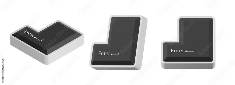 Poster 3d large enter key button from computer keyboard isolated on transparent background