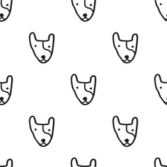 Dog face. Outline design. Black color. Seamless pattern. Vector illustration. White background.