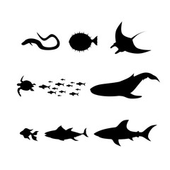 Flat vector aquatic animal icon set for UI, web, sea theme projects