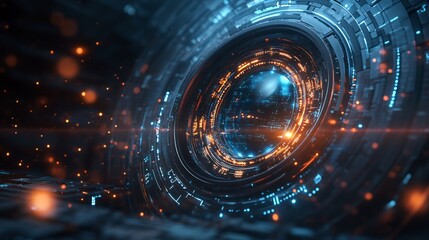 Obraz premium Futuristic technological lens in a dark space station environment