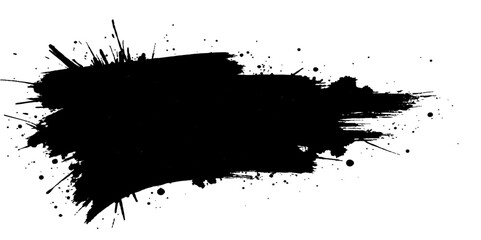 Black grunge ink splat background with splashes drops and textured paint stains