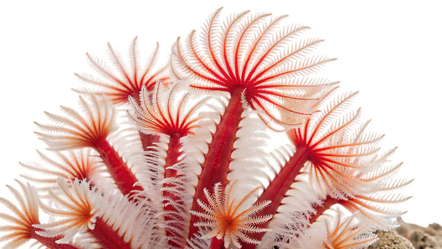 Group of red and white feather duster worm colony