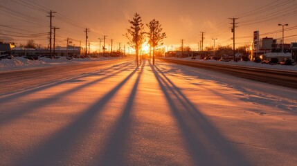 Winter sunset over a snowy street