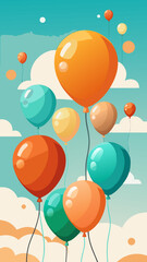 Colorful balloons floating in a cloudy sky