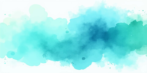 Abstract sky blue watercolor background with white fluffy clouds